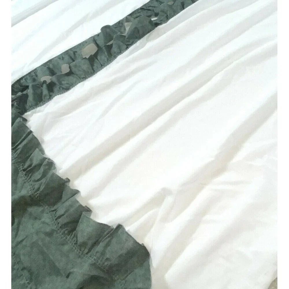 2 Vintage 60s 70s Complete Window Treatments Green White Curtains Handmade Rare